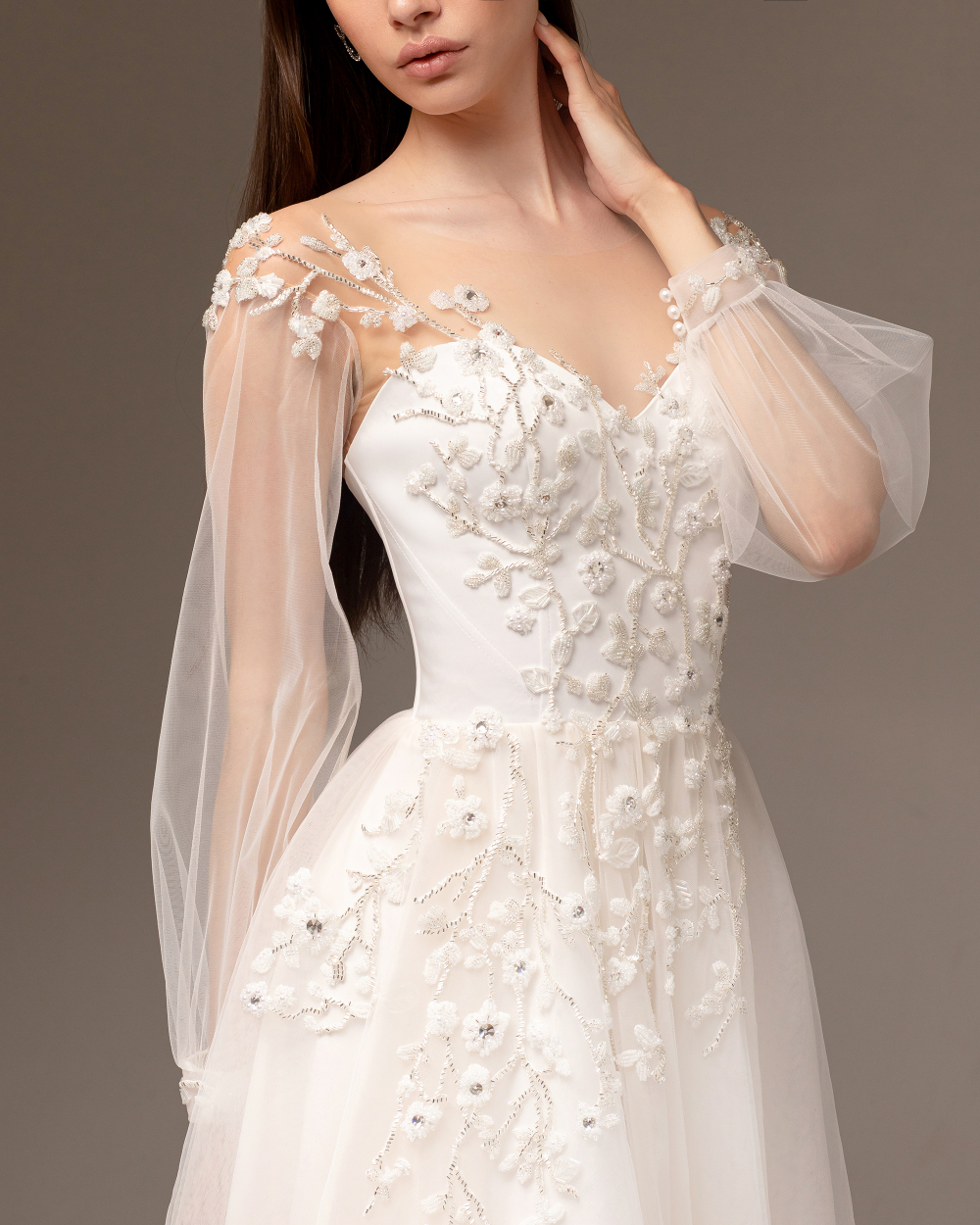 Свадебное платье кружевное с корсетом и вышивкой "Жизель" Молочное